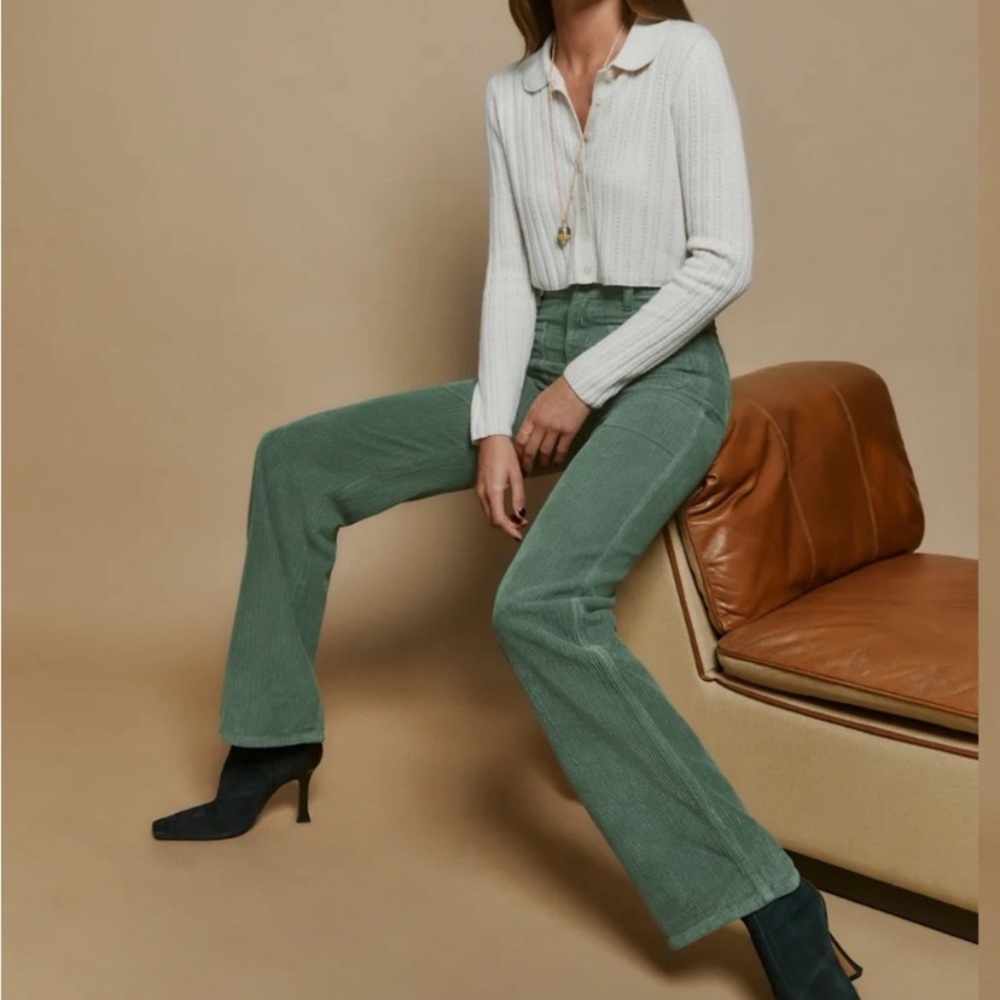 Reformation Jeans Alyssa Green Corduroy High Waisted Wide Leg Jeans Size 25 - Picture 2 of 9